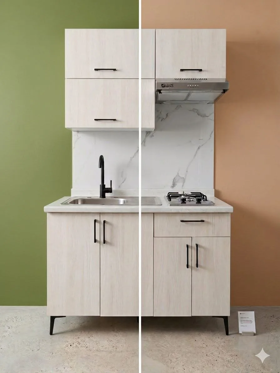 Cocina compacta en acabado claro